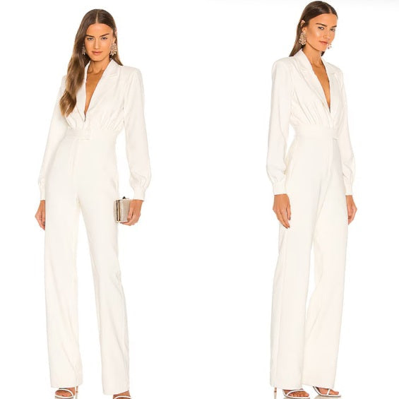 Michael Costello x Revolve Reina Jumpsuit Ivory Sz S